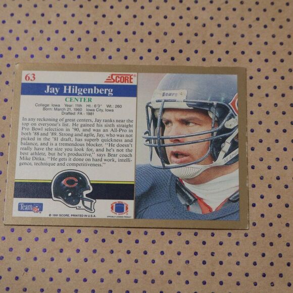 Jay Hilgenberg #63 Football Card - Picture 2 of 2